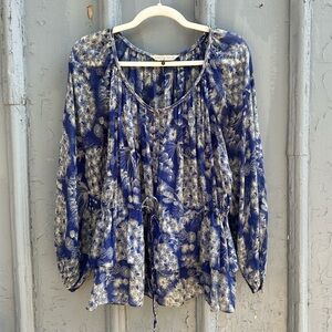 Rebecca Taylor blue silk, cotton blouse, size 6